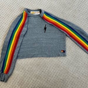 Aviator Nation Gray Hoodie with Rainbow Accents
